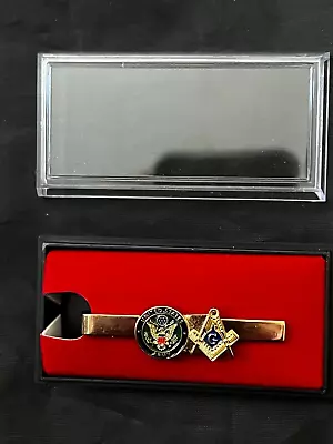 US Army Square Compass Masonic Tie Bar Necktie Gold Color Fraternity NEW! • $9.96