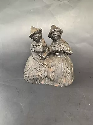 Vintage Cast Iron Two Women Sisters Bell Black Witches Handbell • $40