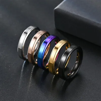 4mm Stainless Steel Rings Women Men Wedding Ring Cool Simple Band Engagement • £2.75