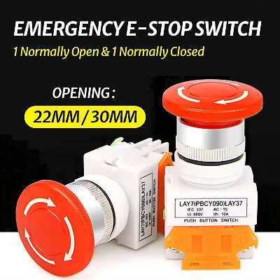 22mm / 30mm Emergency E-Stop Switch Latching Mushroom Stop Push Button Switches • $2.75