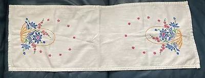 Vintage Floral Embroidered Dresser Scarf Table Runner Yellow Blue Pink 36x13 • $11.19