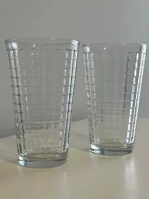 2 Vintage Clear Libbey Drinking Glasses Tumblers 16 Oz. Square Pattern • $14.99