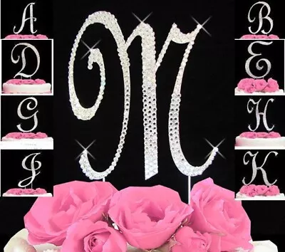 Silver Crystal Covered Monogram Letter Initial Wedding Cake Topper A-Z Initial • $10.90