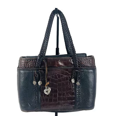 Brighton Brown Croc Embossed And Black Pebble Leather Hand Bag Purse • $39.99