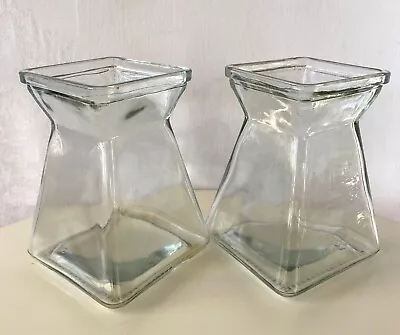 Lot Of 2 Clear Glass Square Hyacinth Vases 5  Tall D639704 Trent A. Harshman  • $5