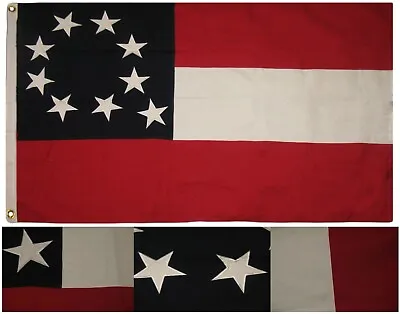 3x5 Embroidered Sewn Stars And Bars 9 First National Cotton Flag 3'x5' Clips • $45.88