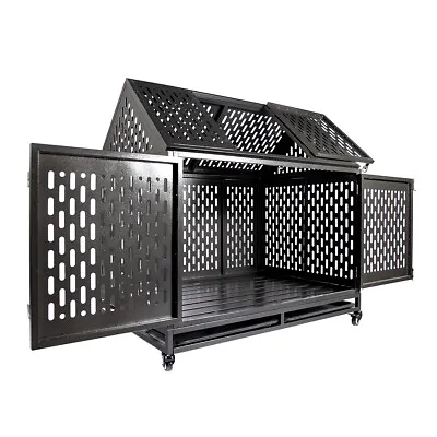 Heavy Duty Pet Dog Cage 45  Metal Crate Kennel Playpen 2 Door W/ Wheels&Tray • $204.88