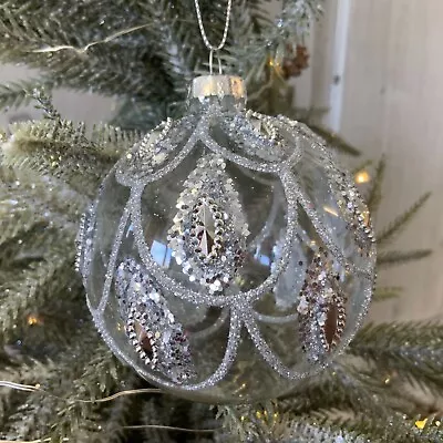 £3.89 • Buy Gisela Graham Christmas Tree Glass Bauble Red Gold Silver White Harlequin Ball
