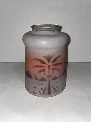 Vtg. Glass Lamp Shade/Globe - Frosted W/ Hawaiian Look Palm Tree Painted • $24.99