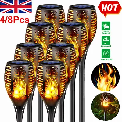 8× Solar Flame Effect Outdoor Lights Stake Garden Path Flickering LED Torch Lamp • £9.99