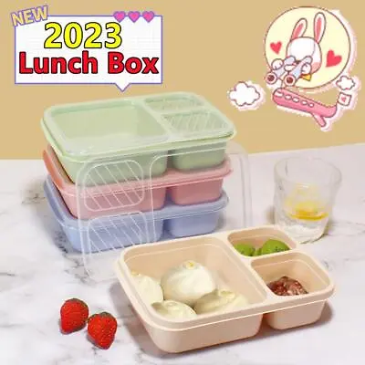 3 Compartments Lunch Box Food Container Microwave Bento Boxes For Kids Adults • $6.99