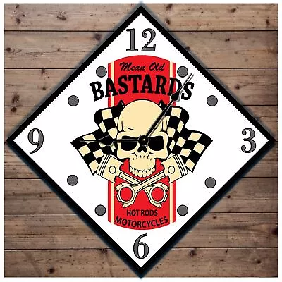 Motorcycle Wall Clock Mean Bastards Logo USA - Diamond Shape Quartz Clock - Cust • $49.95