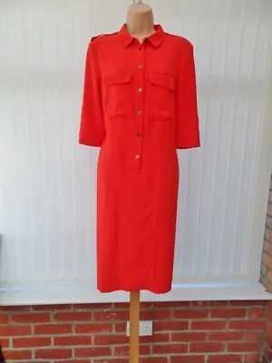 Hobbs Miah Red Military Style Midi Shirt Shift Dress 12 £129 Exc • £44.99