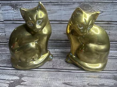 Vtg 60s Cool Brass Cat Bookends (2) Made In Korea 6” X 4.5” X 3.25” Patina GC • $59.99