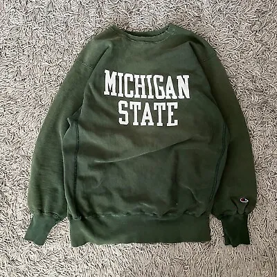 80's Vintage Champion Reverse Weave Green Sweatshirt Michigan State MSU Crewneck • $55