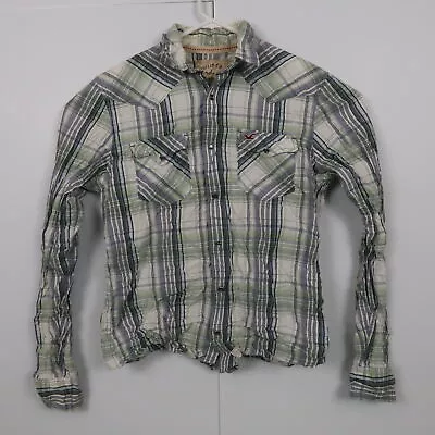 $17.48 • Buy Hollister Mens Shirt Size L Green Checkered Pearl-Snap Western Cowboy Pocket