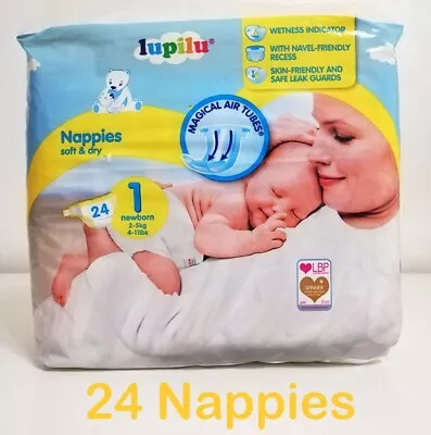 (1 Pack) Size 1 Newborn Nappy Soft & Dry - 24 Nappies (2-5 Kg/4-11 Lbs) • £7.99