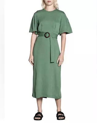 Veronika Maine Women's Size 14 Green Belted Knit Ribbed Maxi Dress BNWT RRP$299 • $110