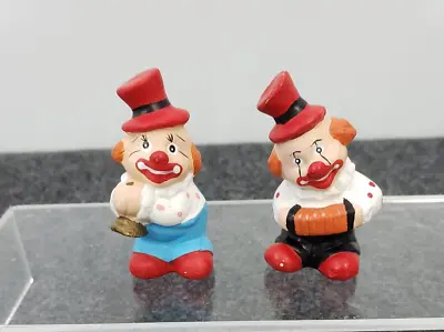 2 Ceramic Miniature Circus Clown Figurines Handcrafted 2in Vintage • $4