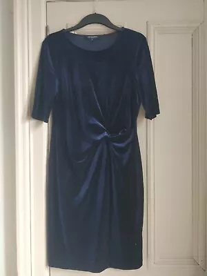 Vintage Ilse Jacobsen Velvet Draped Short Sleeve Dress Navy Blue Knee Length L • £9