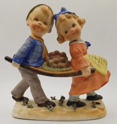 Vintage UCAGCO Boy & Girl Carrying Vegetables Figurine.  Made In Japan 1940s • $12.50