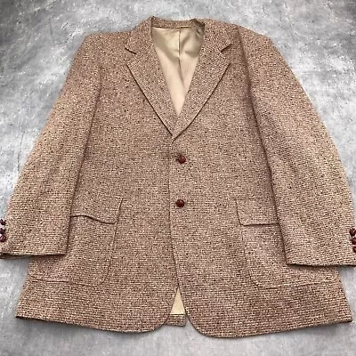 VTG Unbranded Blazer Men 50L Brown White Tweed Wool Classic Suit Jacket 70s • $55.97