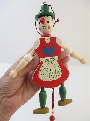 Vintage Jumping Jack Wooden Pull String Puppet Girl Folk Art – From Denmark 18cm • $20