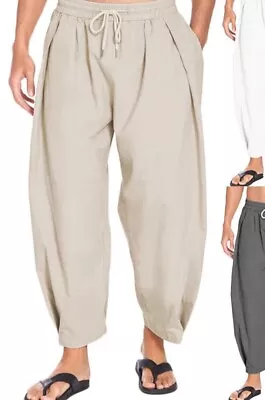 Men Beige Trouser Long Pants Muslim Islamic Clothes Thobe Pajama Arab Dress • $15