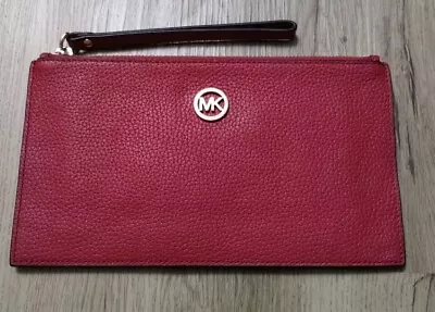 MICHAEL KORS Women's Fulton Leather Large Zip Clutch Wristlet In Tulip • $34.50