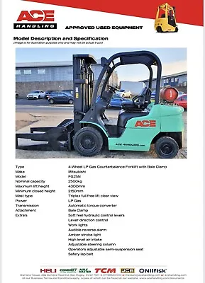 £11995 • Buy Mitsu Container Spec BALE CLAMP Forklift Buy-£11995 HP-£59.90 Hire-£87.50 AH1686