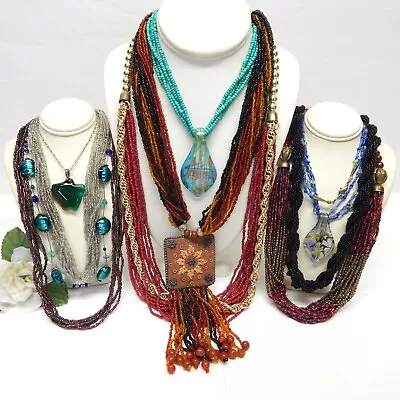 Multicolor Glass Seed Bead Necklace Lot - Vintage To Now Jewelry • $9.99