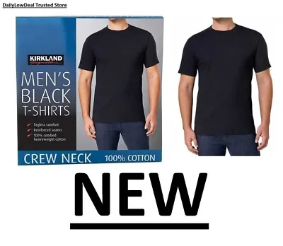 Kirkland Men's Black 100% Cotton Crew Neck T-shirt FREE SHIPPING! 2 OR 6 PACK • $30.80