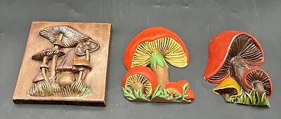 Lot Of 3 Vintage Ceramic Production Mushroom Wall Hanging Plaques • $49.99