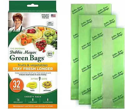 GreenBags 32-Pack (16M 8L 8XL) â€“ Keeps Fruits Vegetables And Cut Flowers • $24.52