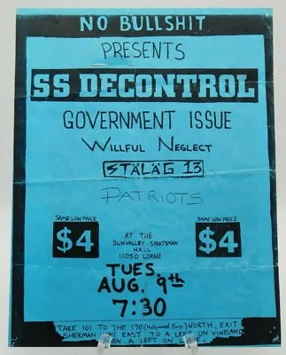 $14.95 • Buy Ss Decontrol Government Issue Sun Valley Sportsman Hall La Punk Concert Poster
