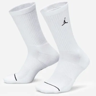 Nike Jordan Everyday Crew 3 Pck Socks DX9632 100 Sports White SZ M 6- 8 W 6-10 • $20.79