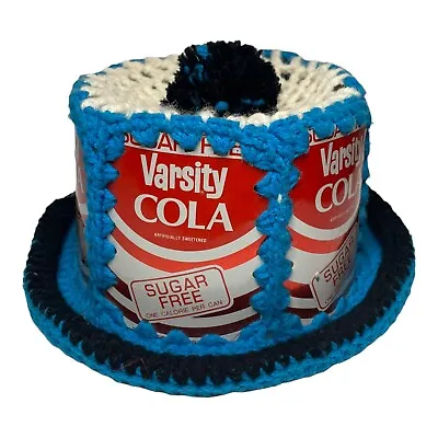 VTG 70s Varsity Cola Tin Soda Can Knit Hat Cap Pom Bucket • $11.99