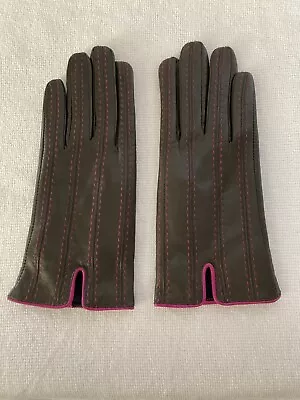 Vintage Brown W/Magenta Trim Genuine Leather Gloves Womens Medium • $18