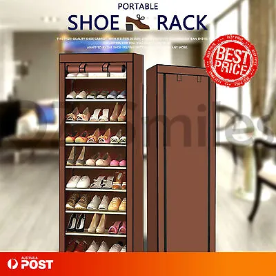 $24.95 • Buy 10 Tier Shoe Rack 27 Pairs Cabinet Storage Organiser Stand Dustproof Cover