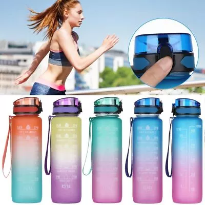 1 Litre Outdoor Sports Water Bottle Leak-proof With Time Maker Drinking Cups • $17.53