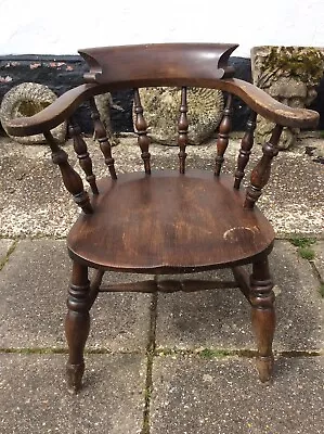 £74.99 • Buy Antique Wooden Smokers Bow Chair / Captains Armchair With Makers Initials