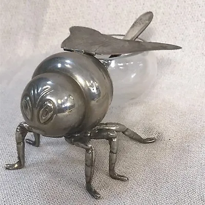 Vtg Silverplated Figural Bumble Bee Jam Pot Clear Glass Honey Godinger And Spoon • $79.99