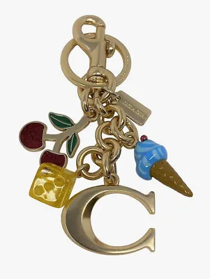 NWT COACH Signature Mixed Charms Key Chain Dice Cherry Icecream Cone Gold CA052 • $101.13