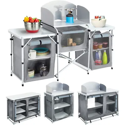 Folding Camping Kitchen Table Aluminum 3-shelf Outdoor BBQ Storage Cook Station • £58.95