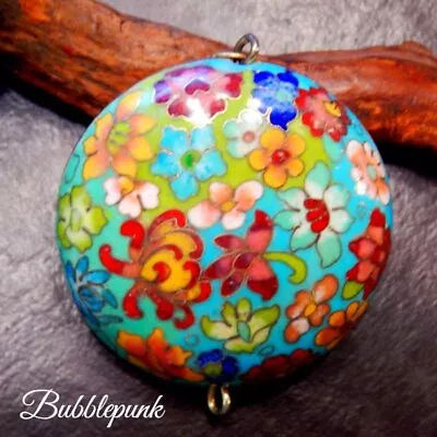 Vintage Chinese Export Champleve Enamel Big Floral Puffy Pendant ~ Estate Jewelr • $40