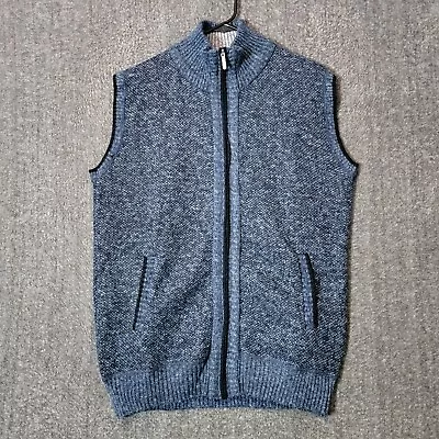 Sweater Vest Mens Medium Blue Fleece Lined Sleeveless Cardigan Waistcoat • $19.94