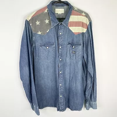 Ralph Lauren Denim Supply Western Pearl Snap USA American Flag Men’s XXL Shirt • $95.99