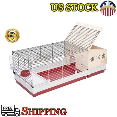 Pet Rabbit House Cage Wood Hutch Extension Nesting Steel For Small Animals Home • $51.52