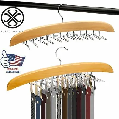 $13.15 • Buy 24 Hooks Wooden Belt Hanger Tie Scarf Holder Closet Organizer Rack Hanger US
