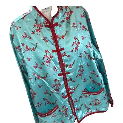 Vtg Lounge Sleepwear Silky Pajama Top Kathryn Cherry Blossom Oriental M Floral • $19.96
